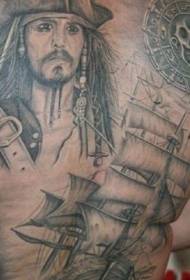 înapoi portretul piratului din Caraibe și modelul de tatuaj cu navigatie