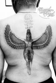 terug high-end zwart en wit mysterieuze vrouw met vleugels tattoo patroon