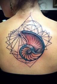 înapoi Uimitor model de tatuaj geometric colorat de coajă de mare