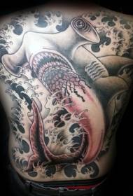 indietro modello di tatuaggio squalo sanguinante colorato di nuova scuola