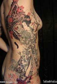 Gaya kenangan gaya multigali kembang geisha sisi corak tato