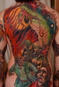 Estilo de dibujos animados de nuevo dragón malvado de color con patrón de tatuaje humano aterrador