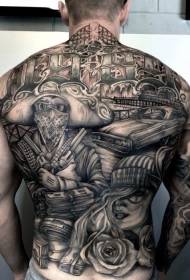 retro pistola personaggio grigio nero e motivo tatuaggio auto rosa