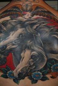 new school back painted horse and flower tattoo pattern