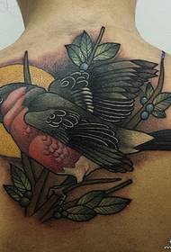indietro Modello di tatuaggio di piante di uccelli scolastici europei e americani