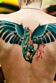 Zadní fantasy styl barevné tetování Pegasus vzor