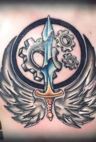 задните крилја И обоената шема на тетоважи со меч