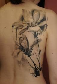 Amazing black and white flower back tattoo pattern