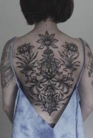 dekleta nazaj črna vsaka vrsta cvetličnega vzorca tatoo