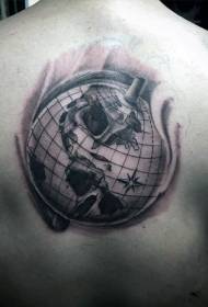 globo grigio nero posteriore combinato con il modello del tatuaggio del cranio 73573 - Retro modello di tatuaggio del carro armato e degli aerei della seconda guerra mondiale nero grigio