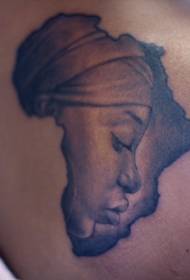 Retrato feminino do continente africano patrón de tatuaxe de volta