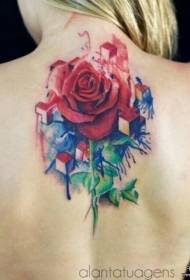 takaisin Eurooppaan ja Amerikkaan Color splash ink rose tattoo pattern