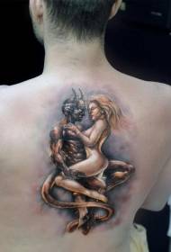 спина кольорові чорт і оголена жінка татуювання візерунок