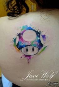 背部顏色飛濺墨水蘑菇紋身圖案