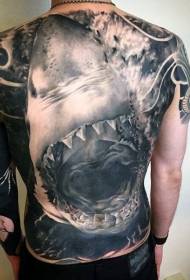 πίσω ρεαλιστική στυλ υπέροχο μεγάλο σχέδιο τατουάζ καρχαρία