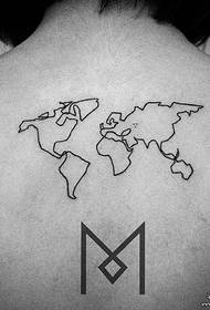 Patrón de tatuaje de mapa de tótem minimalista posterior