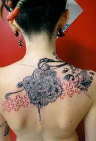 Le ragazze tornano in stile asiatico in bianco e nero con il tatuaggio di Van Gogh