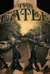 Indietro modello di tatuaggio realistico personaggio Beatles nero e grigio