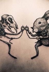 raar zwart konijn en skelet tattoo patroon