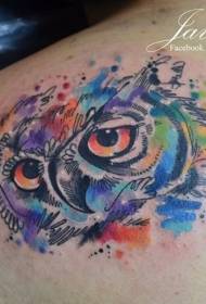 tillbaka ugla färgstänk bläck tatuering mönster