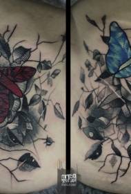Surreal Style ubodna crta leptir tetovaža uzorak ruža