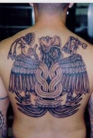 back Aztec art bird tattoo pattern