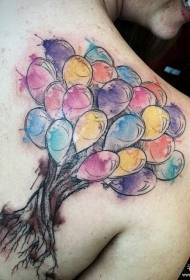 tillbaka stänk bläck ballong träd tatuering mönster