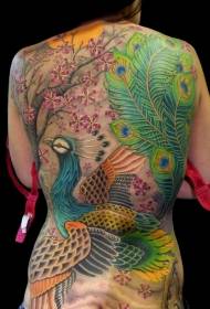 esquena patró de tatuatge de grans flors i estil japonès