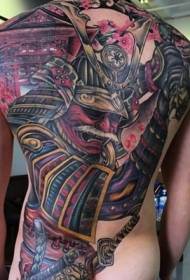 Back Color Massive Asian Wind Samurai Tattoo