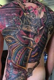 Modello di tatuaggio Samurai asiatico enorme vento di colore posteriore