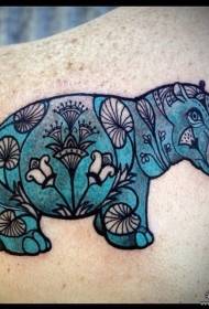 späť malý čerstvý hroch modrý vzor tetovania