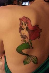 Nazaj glamurozen tradicionalni barvni vzorec tetovaže Aril Mermaid
