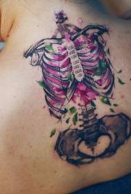 nazaj čudne barvne kosti in vzorec cvetnih tetovaž