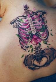 nyuma mifupa ya rangi ya kushangaza na muundo wa tattoo ya maua