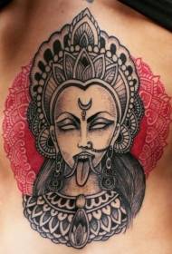 Rov qab lub tsev kawm ntawv qub creepy Hindu vajtswv poj niam tattoo qauv
