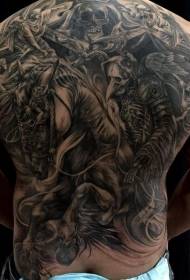 patró de tatuatge guerrer fantàstic estil fantasma d'esquena negre