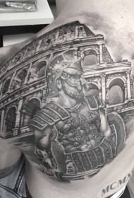 terug spectaculaire zwarte gladiator en oude Romeinse arena tattoo-patroon