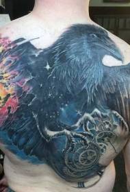 zpět barevné realistické vrána mechanické a velký třesk tetování vzor