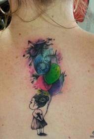 takaisin sarjakuva ilmapallo tyttö maalattu tatuointi kuvio