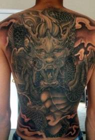 Patrón de tatuaje de dragón de fantasía divertido estilo de talla de piedra trasera