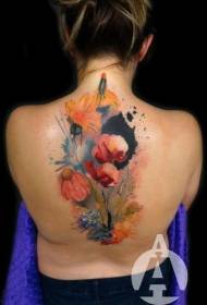 estilo aquarela de volta chocante padrão de tatuagem de flor bonita