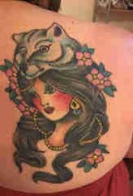 sieviešu raksturs tetovējums modelis meitene muguras portrets tetovējums attēls