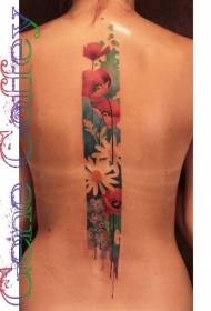 costas várias flores silvestres pintado padrão de tatuagem