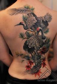 back stunning realistic style colored crane branch tattoo pattern