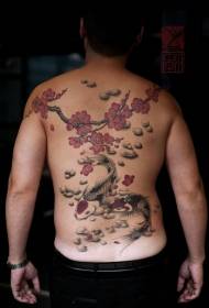 სრული უკან აზიის მშობლიური ფერის squid ერთად ყვავის ხის tattoo ნიმუში