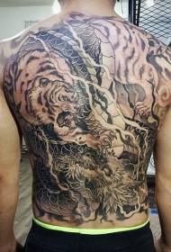 Kijapani mtindo wa jadi nyeusi tiger kamili muundo wa tattoo