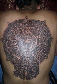 back Aztec round stone tattoo pattern