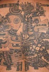 leđa tamno sivi uzorak tetovaže boga Aztec