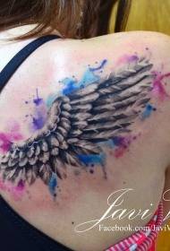 back wings color splash ink tattoo pattern