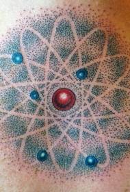 modello tatuaggio colorato simbolo atomico puntura posteriore